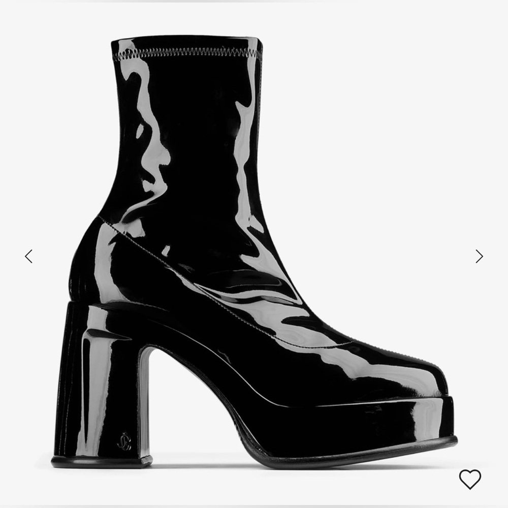 NWT Jimmy Choo Black Stretch Patent Fabric Ankle Boots- Hadi AB